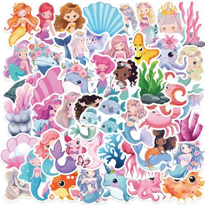 50 Stück Cartoon Meerestier Meerjungfrau ästhetische Aufkleber Graffiti Aufkleber Scrapbooking Laptop Telefon Aufkleber für Kinder Mädchen