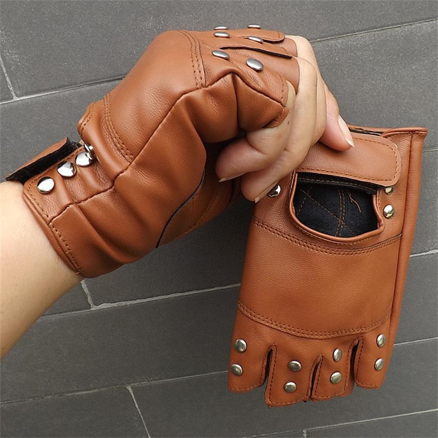 Herren Damen Nieten Halbfinger Lederhandschuhe, Punk Rock Gothic Fingerlose Handschuhe für Motorradfahren, Cosplay, Autofahren, Training, Bühnenauftritt