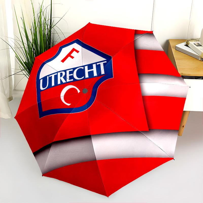 Modello FC Utrecht, ombrello pieghevole automatico, design portatile e pieghevole, 8 stecche, un regalo di Natale o di compleanno.