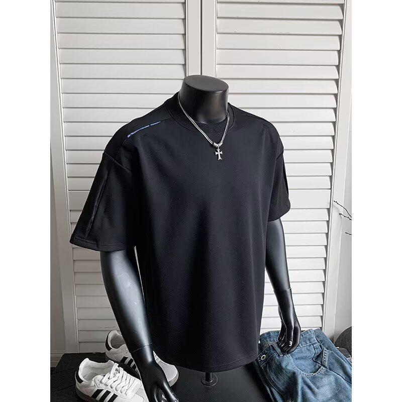 Men s Striped Patchwork Shoulder Cutout Two-Piece Effect T-Shirt - Trendy Summer Style 2XL чёрный