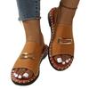 Women's Wide Width Elastic Sandals, Metal Detail Flat Slides, European Beach Slippers for Women