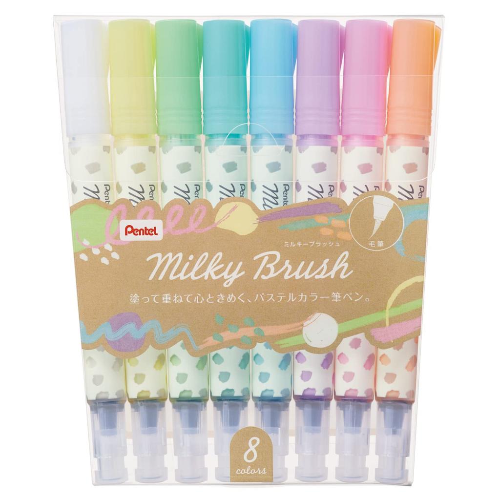 Pentel Color Brush Pen Milky 8 Brush, Colors, GFH-P8ST