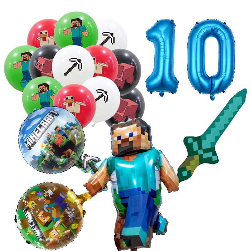 MC Pixel Games Birthday Party Decorations Tableware Cup Plate Napkin Tablecloth My World Balloon Party Favors Gifts Supplies