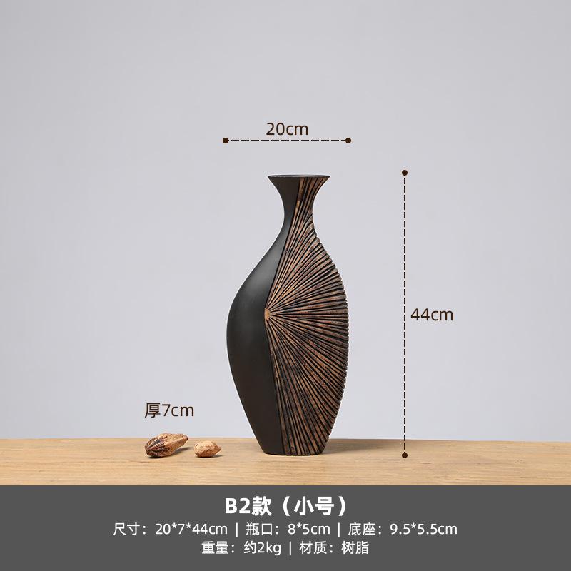 Retro Tall Resin Floor Vase, Elegant Dry Flower Holder for Living Room, Vertical Art Sculpture for Entryway Background Decor