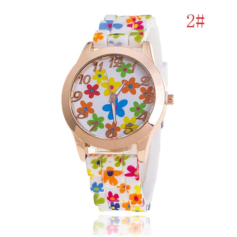 Womens Watch Fashion Silicone Printed Flower Causal Quartz Analog Watches Wrist