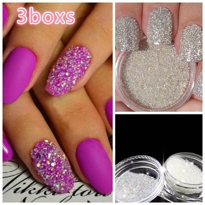 3Pcs Caviar Nail Art Diamond Colorful Glass Beads Transparent White Decorations Nails Accessories