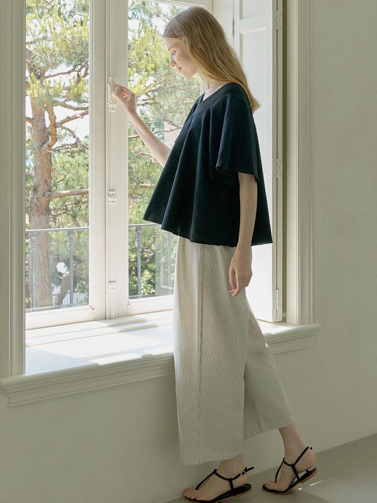AVANT-G Striped Banding Wide Pants - Cream
