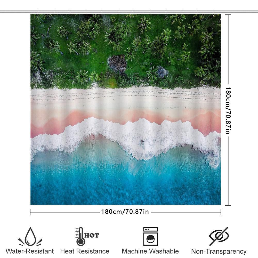 Ozeanwelle Duschvorhang Küstenblau Strand-Thema Badezimmerdekoration Meereslandschaft Wasserdichtes Gewebe Moderner Stil Wohnkultur