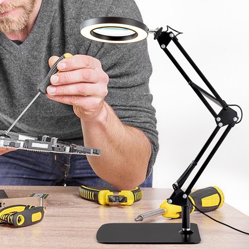 LED Long Arm Magnifying Desk Lamp for Reading, Study, and Maintenance Tasks
