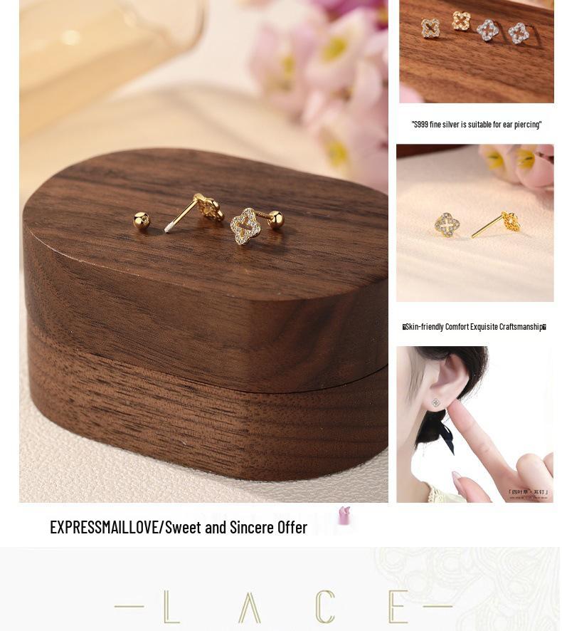 Sterling Silver Four-Leaf Clover Stud Earrings for Women - Comfortable for Sleeping