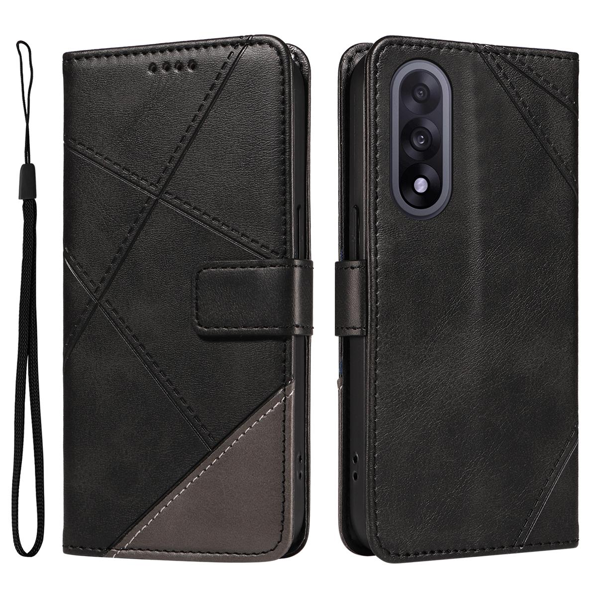 

For OnePlus Nord 5 5G/OnePlus Ace 5 Ultra 5G Leather Case Geometric Line Design Wallet Phone Cover with Wrist Strap Black