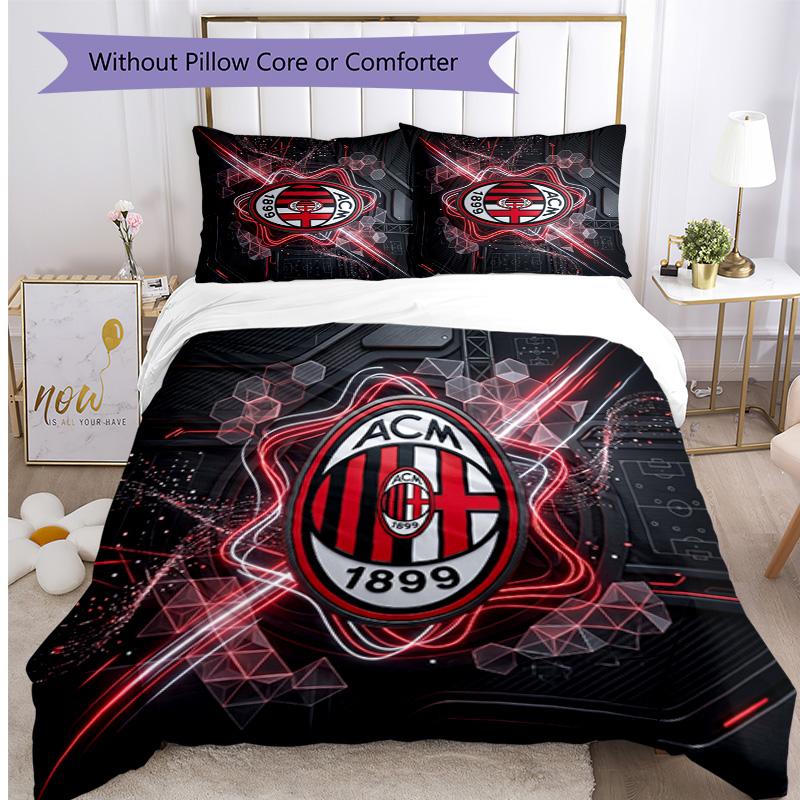 Set Lenzuola Stampa AC Milan 3 Pezzi Morbido Delicato sulla Pelle Lavabile Copripiumino e Federe Set Stagione Unica Camera da Letto