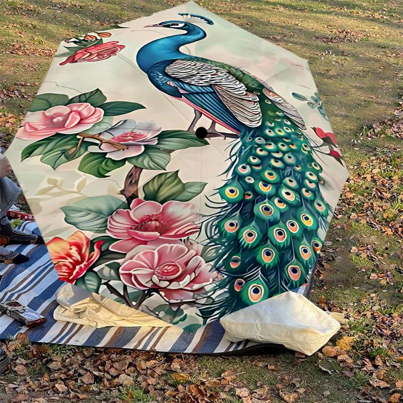 1PC Peacock Flowers Automatic Open/Close Umbrella with Windproof, 8-Rib Sturdy Canopy, Durable Ribs, Fashionable Design,1297a