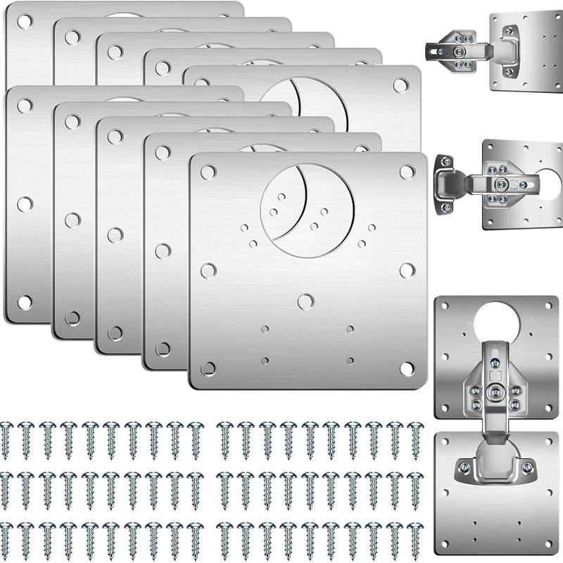 10 шт. Ремонтная пластина для петли, Ремонтная пластина для дверной петли шкафа с индивидуальными винтами, Нержавеющая сталь, Ремонтные кронштейны для петель дверцы кухонного шкафа с отверстиями для Pack of 10