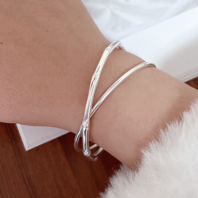 

Ring Bamboo Joint Silver Bracelet Female Sterling Silver 9999 Accessible Luxury Niche Accessories Solid Pure Silver Bracelet Birthday Girlfriend Gift Double ring bamboo 58 ring mouth (about 26g)
