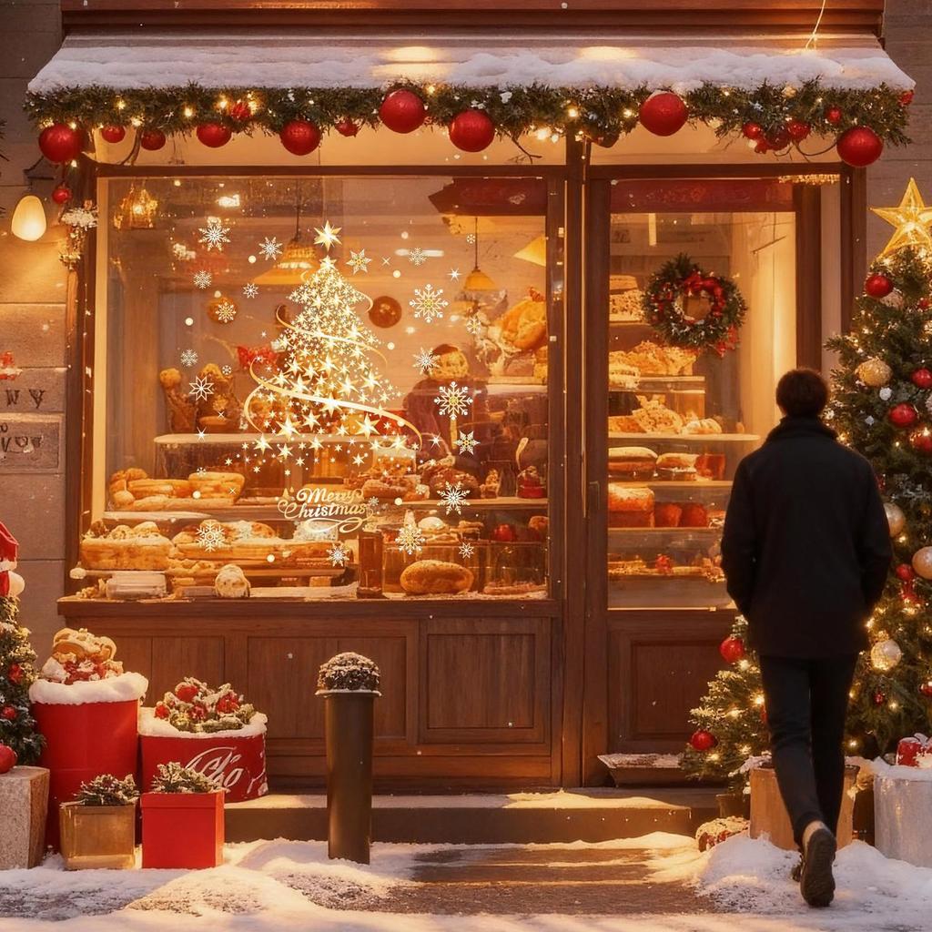 Weihnachtsfensterbilder 2 Bögen Wiederverwendbare Aufkleber 13,7 X 19,6 Zoll Statischer Weihnachtsbaum Winter-Fensteraufkleber für Zuhause, Party, Glas
