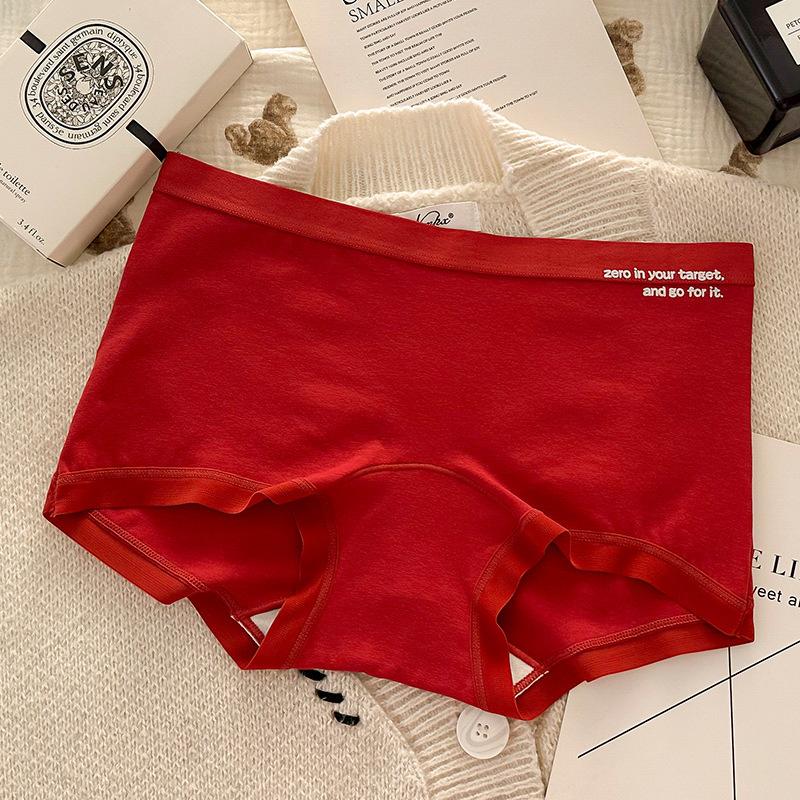 Lady Spring and Autumn Big Red Pure Cotton 10A Antibacterial Crotch Non Mark Waist Underwear