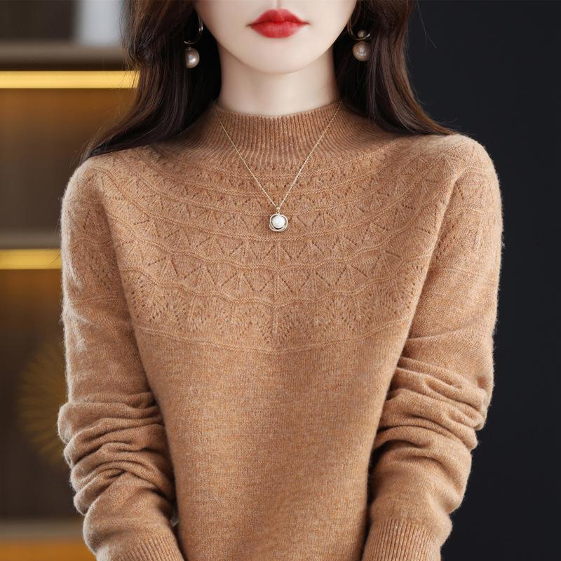 Women's Slim Cashmere Wool Sweater: Autumn/Winter Half-High Collar, Thick Seamless Knit Trend