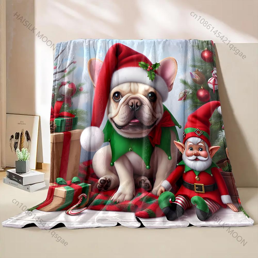 Festive Christmas-themed Design Elements Pattern Blanket Flannel Material Soft Warm for All Seasons Home Outdoor Camping Picnics