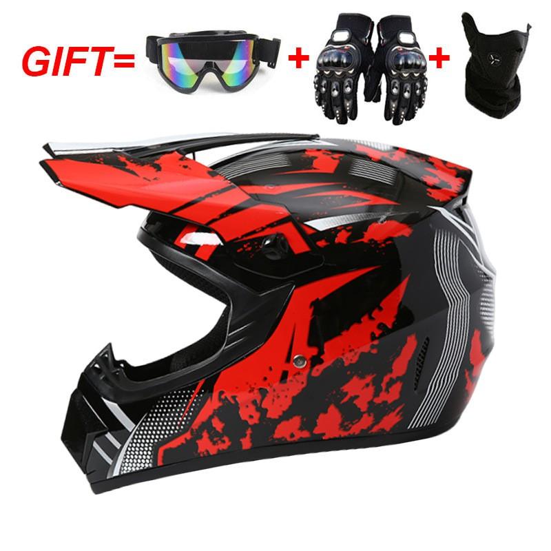 Full Face Off-Road Motorcycle Helmet Dirt Bike ATV Mountain Biking Use ABS Safety Gear With Visor Gloves Mask