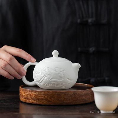 Chinese High Grade Porcelain Teapots, Sheep Fat Jade White Porcelain, Kung Fu Ceramic Household, Handmade, 220ml Single Pot, New
