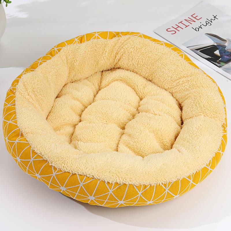 Warme Katzenbettmatten, runde Zwingerbetten für Katzen und Hunde, Fleece-Plüschkissen, Druckmuster