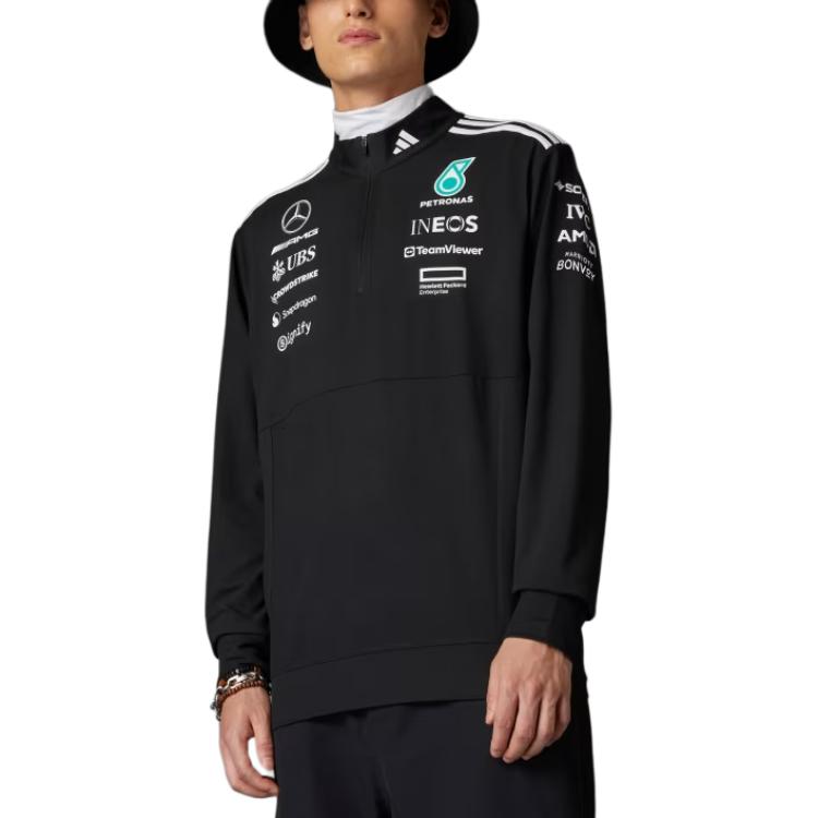adidas X Mercedes-Amg Petronas F1 Team Ss25 Zip Maglietta alla Moda Versatile Confortevole a Maniche Lunghe con Mezza Zip Uomo Top Nera JV5745
