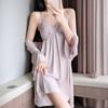 Women's Spaghetti Strap Lace Nightgown and Robe Set - Sexy Ice Silk Summer Sleepwear
