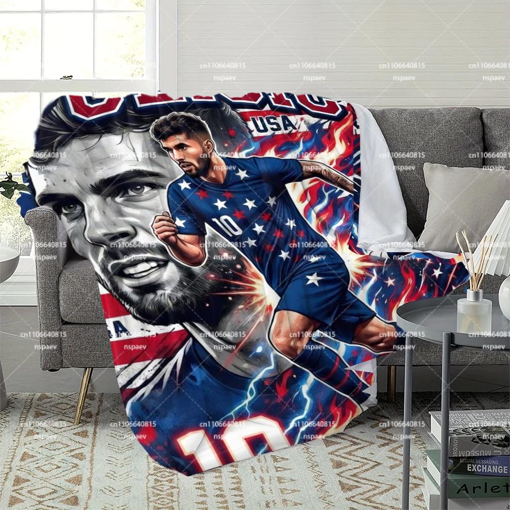 P-Pulisic USA Soccer Blanket, USMNT Player #10 Fleece Throw, US Soccer Fan Gift