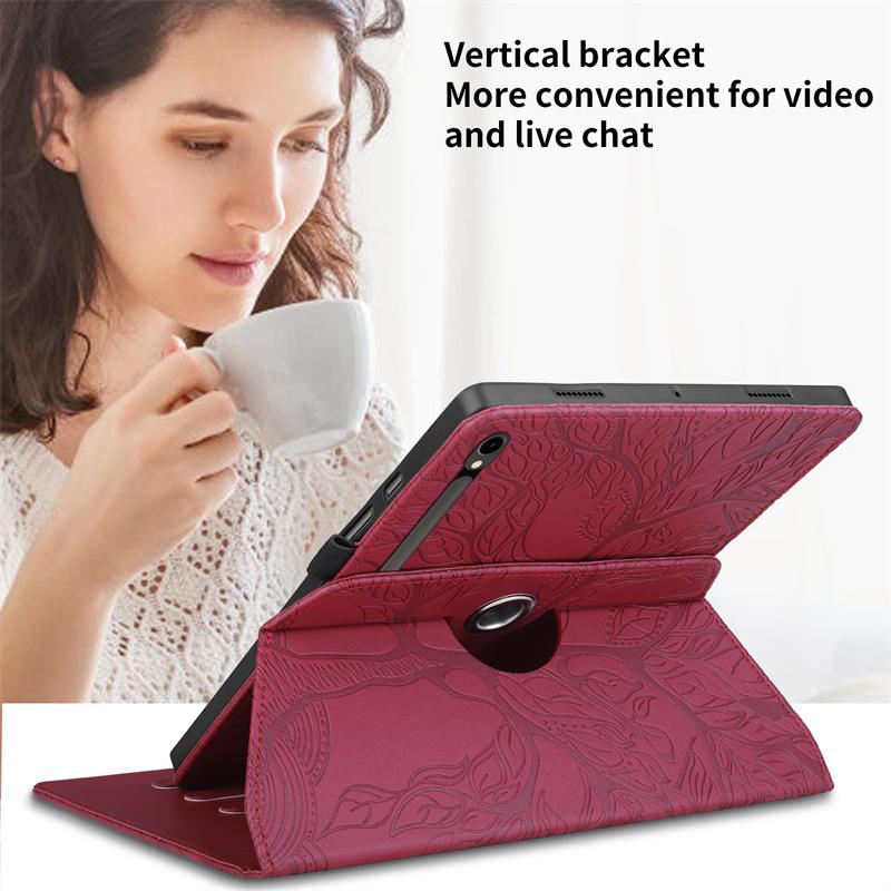 Funda For Samsung Galaxy Tab S10 FE Case 10.9" S9 FE Cover Tablet 360 Rotating Embossed Tree Funda Sm-x520 X526b SM-X510 X516B