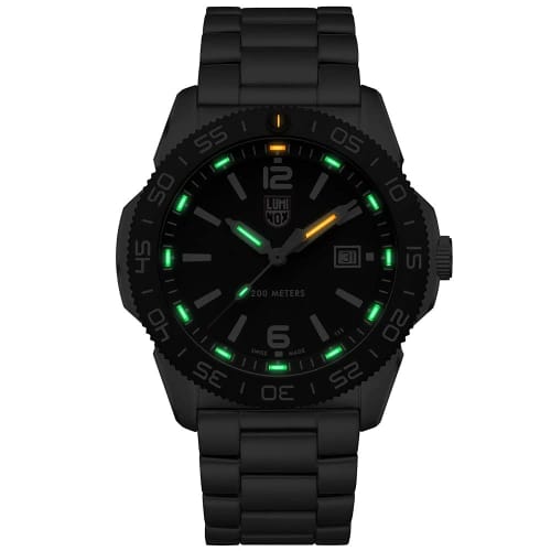 Luminox Men's Navy Seal Pacific Diver 3120 Series Silver Stainless Steel Oyster Band Black Dial Quartz Analog Watch, Silver, Analog Watch, Diver.