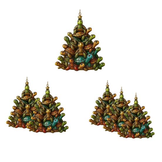 1/2/3Pcs Christmas Pendant Sea Turtle Shape Acrylic Bright Color Hanging Ornament with Lanyard Holiday Decor