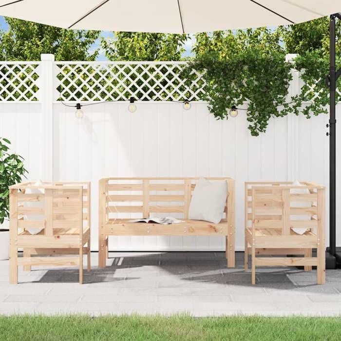 VidaXL Salon de Jardin 3 pcs, Sièges de Patio, Ensemble de Meubles, Mobilier de Terrasse Arrière-cour Extérieur, Bois Massif 825142
