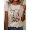 Bonjour Paris Women's Tee - Eiffel Tower & Bicycle Graphic, French Chic Floral Print for Casual Daily Wear