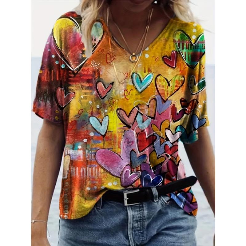 Ladies Fashion Spring and Summer New Women s Clothing, Digital Printing Women s Short-sleeved T-shirt Tops S