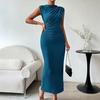Sleeveless Back-slit Pleated Fitted Dress Women's Fashionable Elegant Tank Dress Suitable for Commuting Dates Formal Occasions