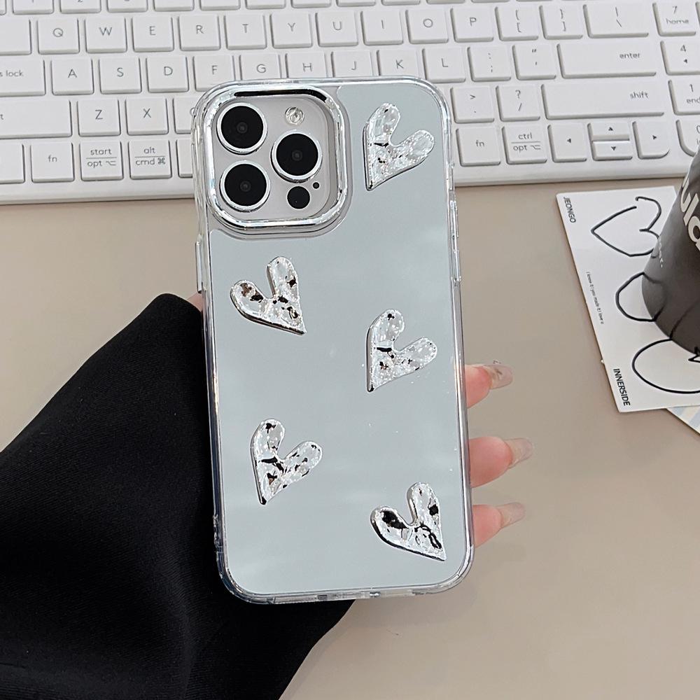 Advanced Three Dimensional Electroplating Heart 17 Suitable for 16 Apple 15 ProMax Mobile Phone Case Mirror IPhone 12 Hard 14