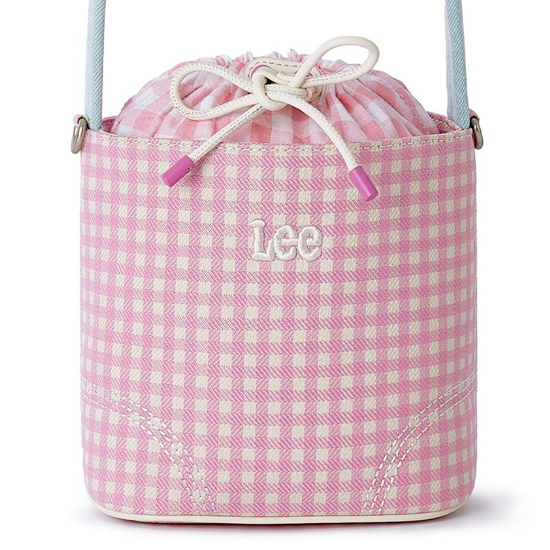 New Lee Fabric Bucket Bag, Handbag, Shoulder Bag Women's Pink Plaid LE250101M-102