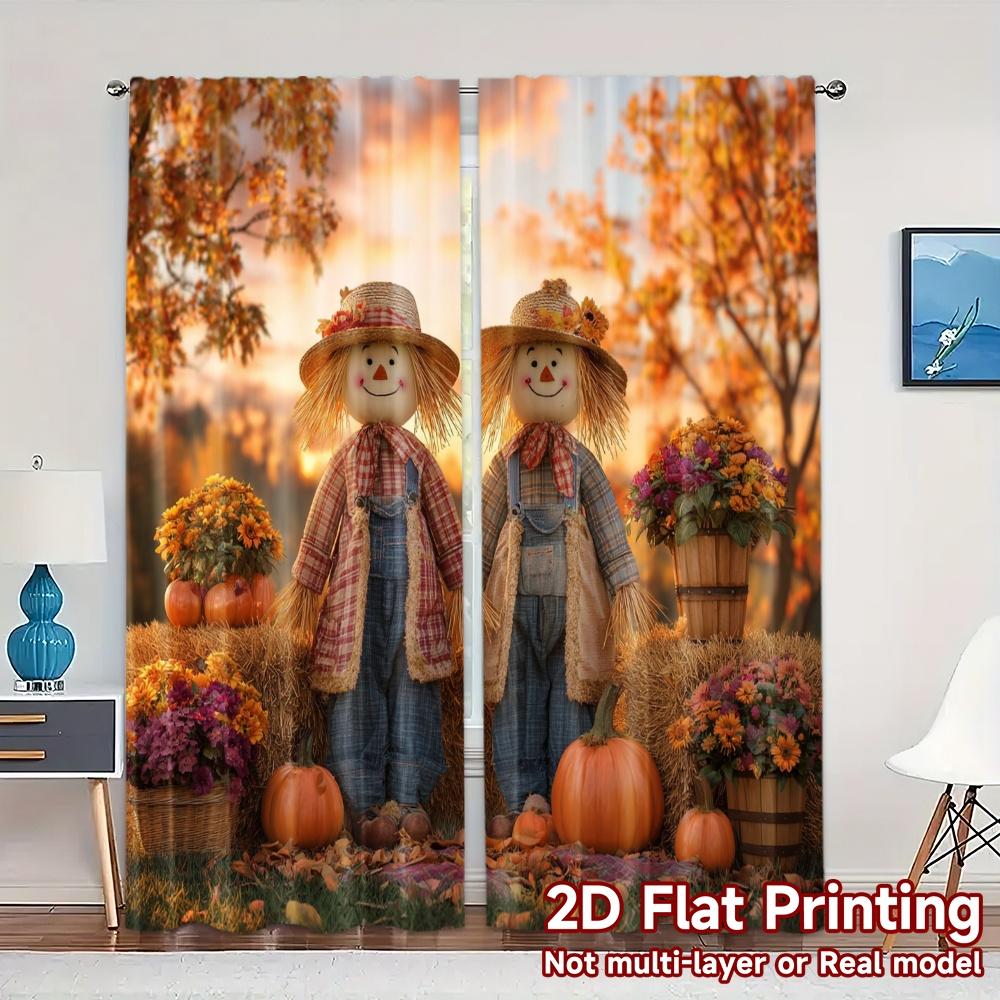 

Set Of 2 Contemporary Flat Printing Curtains Without Rod Harvest Friends Popular Durable Polyester Fabric Curtain Made W100*H70(CM)-Grommet top&2PCS