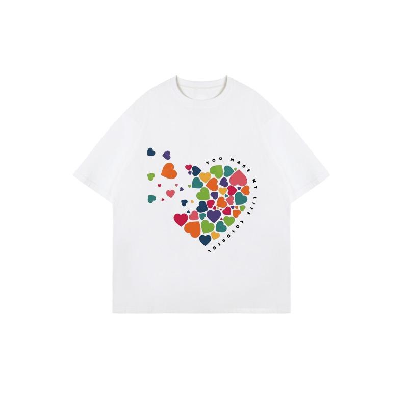 Oversized T Shirt Black Colorful Hearts Pattern For Casual Wear