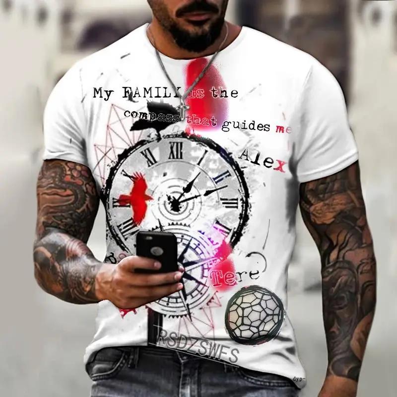 2026 Summer Men's Short Sleeve 3D Printed Pattern Retro Compass Street Cool Trendy