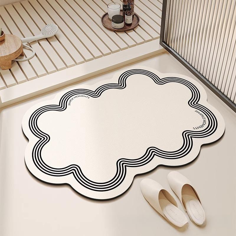 Retro Diatom Mud Bath Mat Quick Drying Anti Slip Super Absorbent Wood Grain Leaf Design for Bathroom Toilet Shower Floor Mat