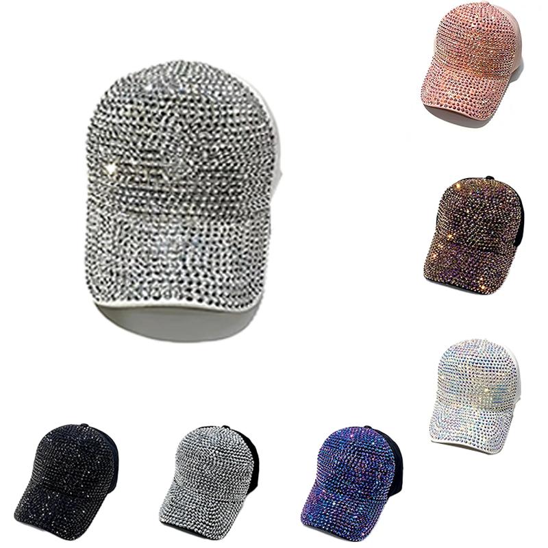 Adjustable Rhinestone Baseball Cap, Bling Sparkling Glitter Sun Hat for Women, Casual Outdoor Party Cap