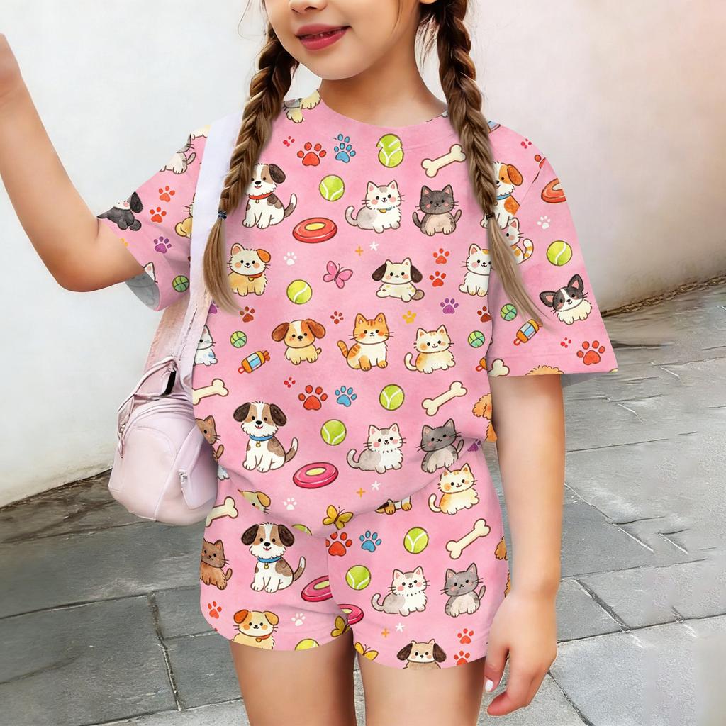 Kids Casual Short Sleeve Shirt and Shorts Set Animal Print Two Piece Outfit Lightweight Comfortable Summer Wear for Boys and Girls