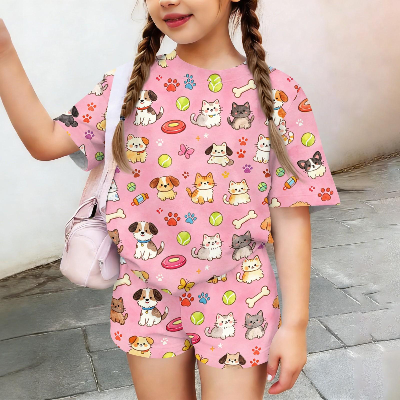 

Kids Casual Short Sleeve Shirt and Shorts Set Animal Print Two Piece Outfit Lightweight Comfortable Summer Wear for Boys and Girls 100