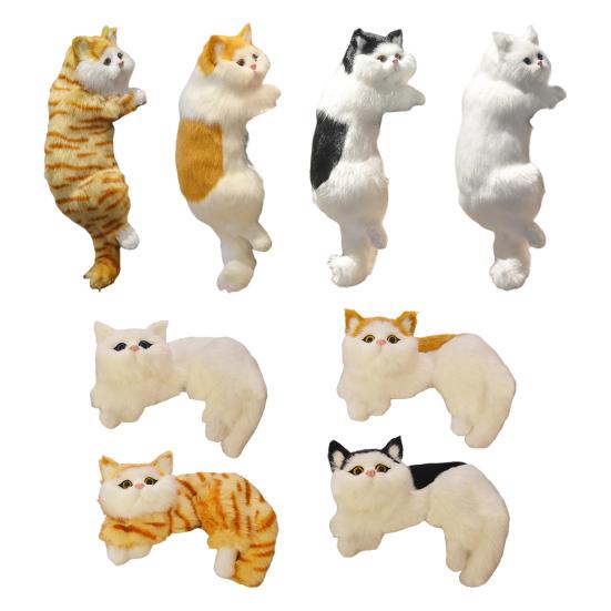 Simulation Furry Cat Ornament Plush Animal Figurine Realistic Fluffy Kitten Model Hanging Cat Decoration for Home TV Stand Shelf Decor