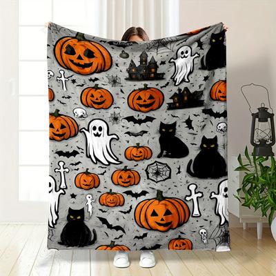 Halloween Kürbis Geist Katze Decke Schlafzimmer Decke für Wohnzimmer Sofa Mittagspause Weiche Überwurfdecke für Freundesfest Geschenk