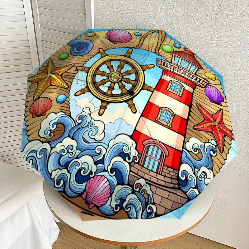 

1pc Nautical Seaside Decorative Emblem Umbrella with Plastic Handle,Suitable for All Seasons Home Travel Outdoor UmbrellaDD1431