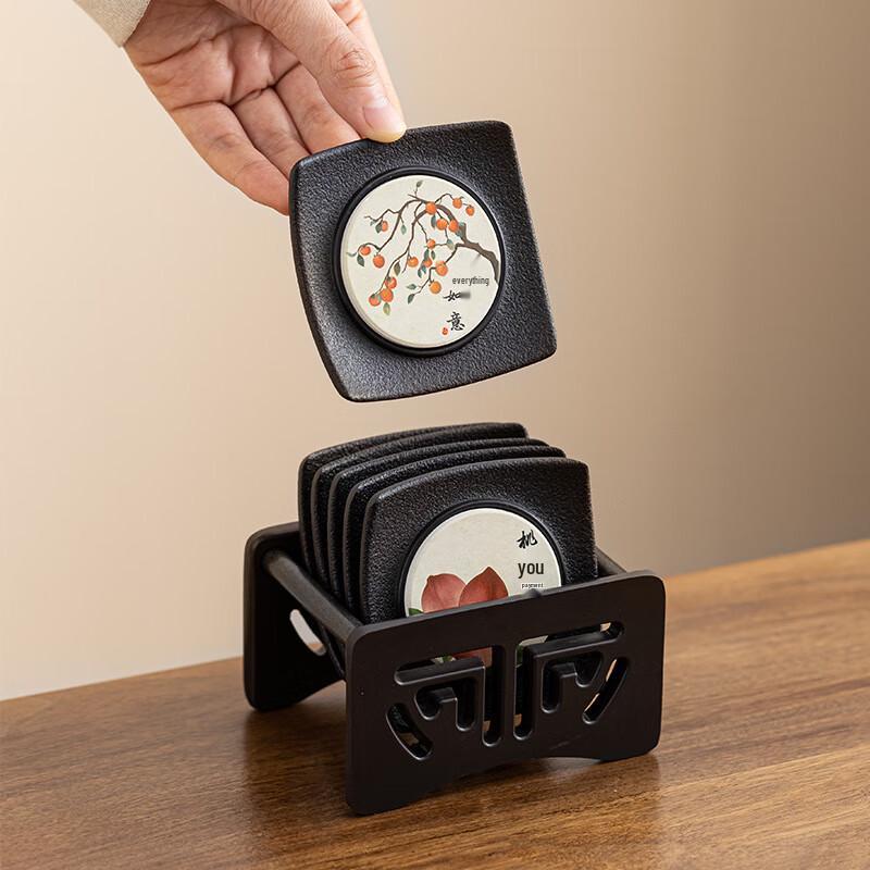 

Zhinianhua Absorbent Cork Coasters, 6-Pack with Storage Rack