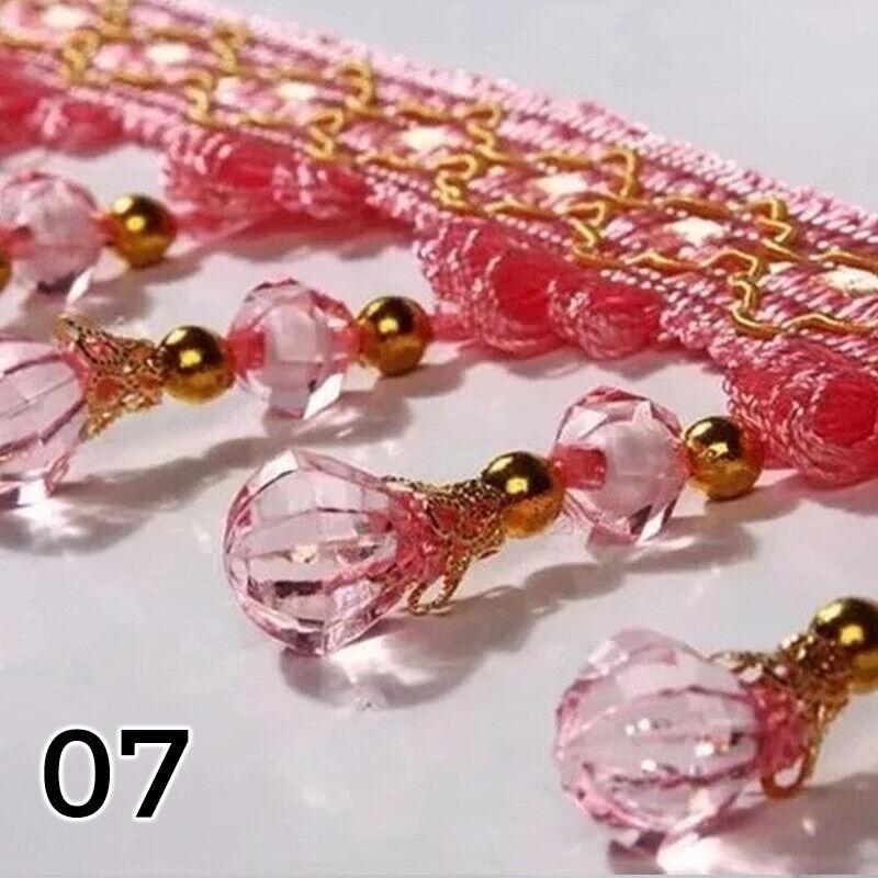 12M Tassel Fringe Trim Pumpkin Crystal Beaded Ribbon Sewing Curtain Lace Materia Bead Drapery Sewing Textile Decoration